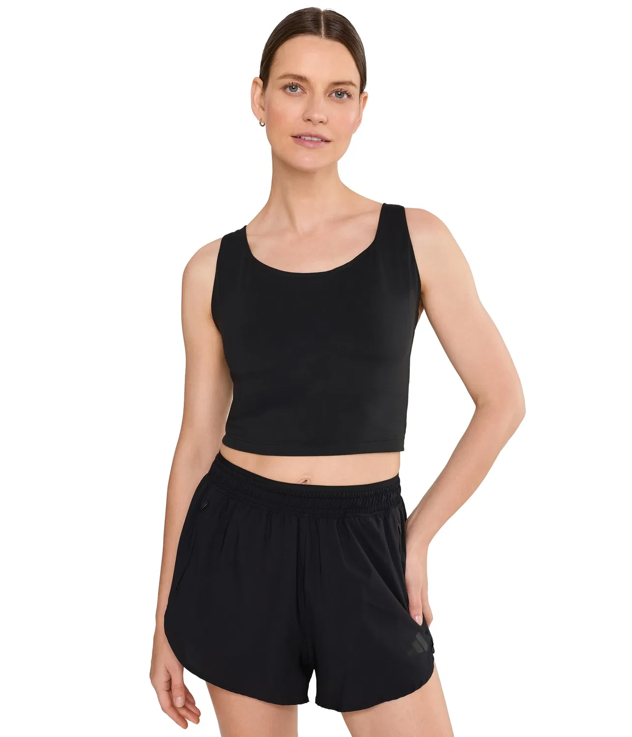 Тренировочный топ-бра с длинной посадкой и средней поддержкой All Me Medium-Support Long Line Training Bra Tank Top Adidas, Black