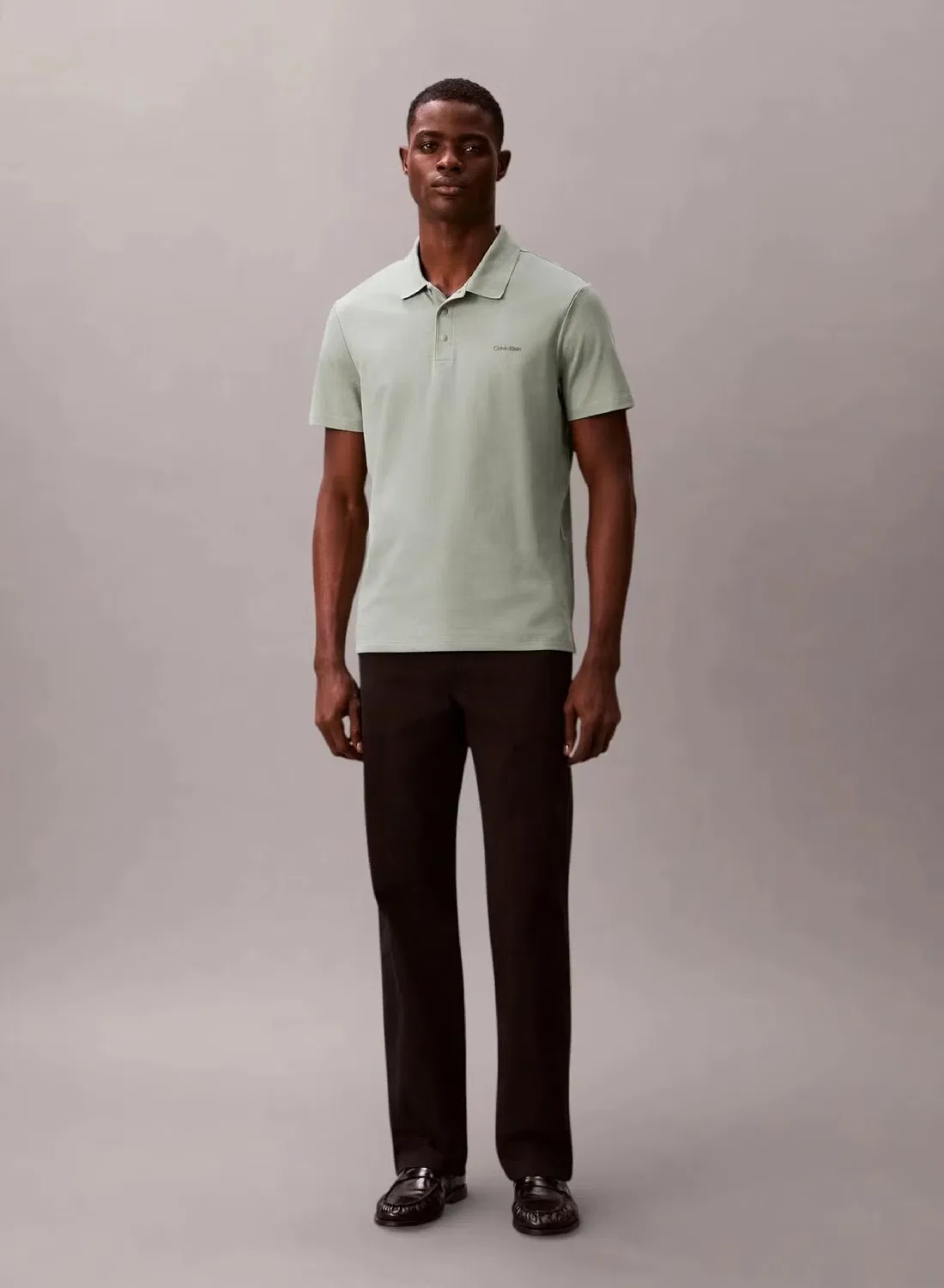 Поло с длинным рукавом с узором птичий глаз Tech bird's eye pattern Calvin Klein, серый