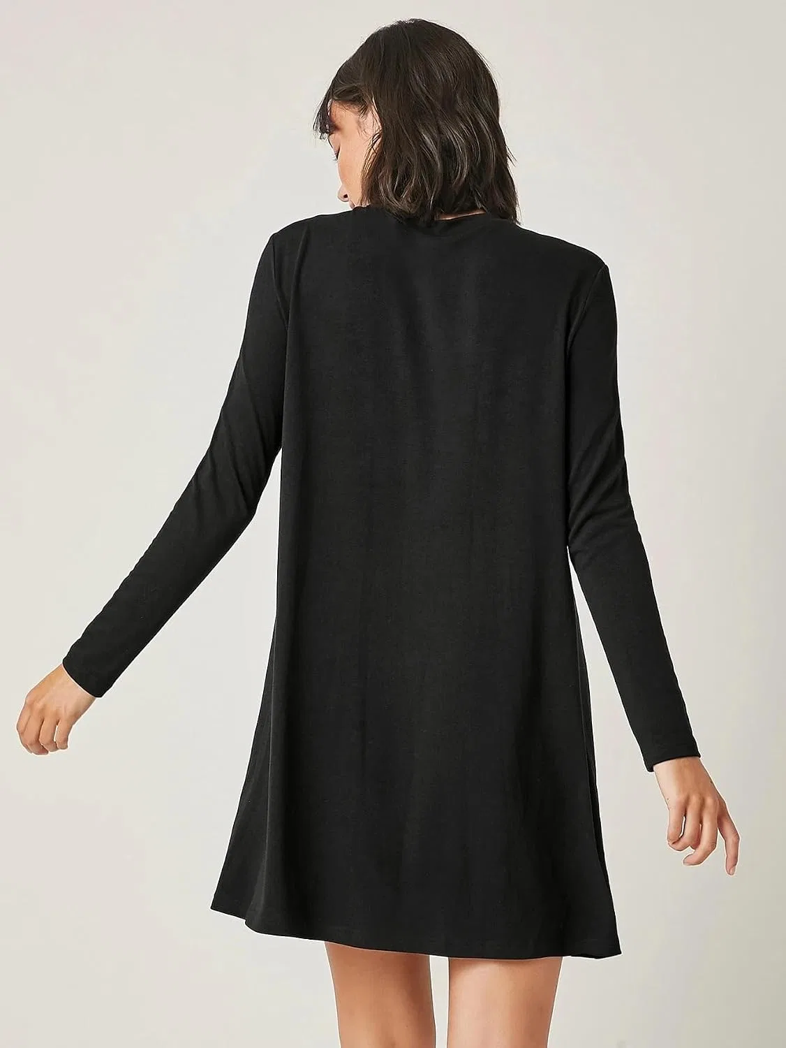 Женское короткое трикотажное платье с длинным рукавом, Black — фото 3
