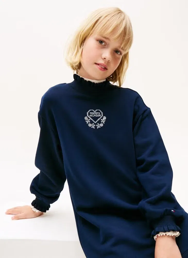 Платье трикотажное с рюшами на горловине и манжетах, модель Kids Camp, Tommy Hilfiger, темно-синий — фото 4