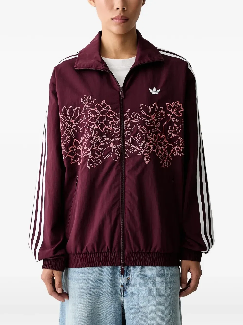 Толстовка на молнии Floral GFX Firebird с цветочной вышивкой Adidas, коричневый