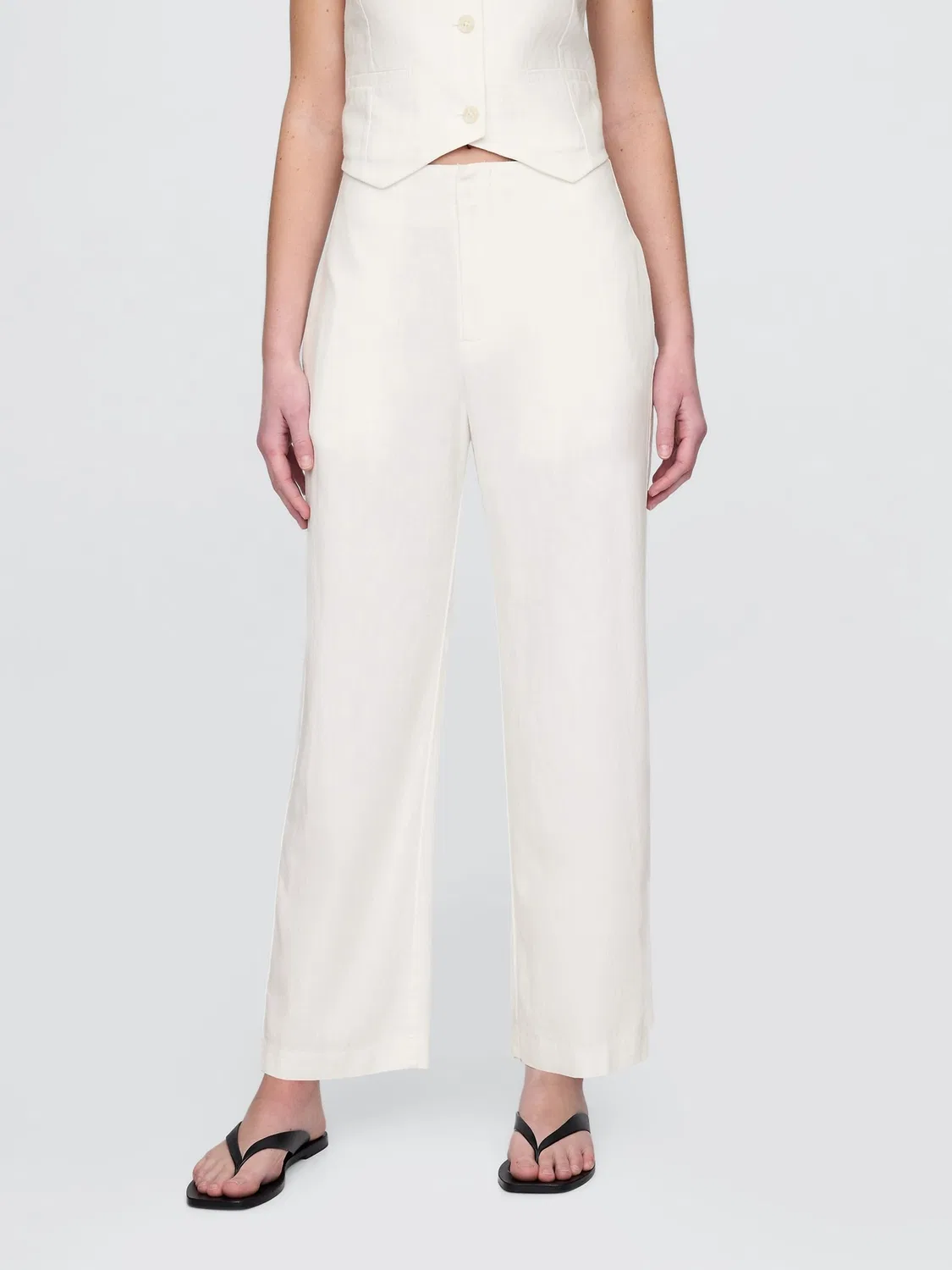 Брюки прямого кроя из льняной смеси Gap White