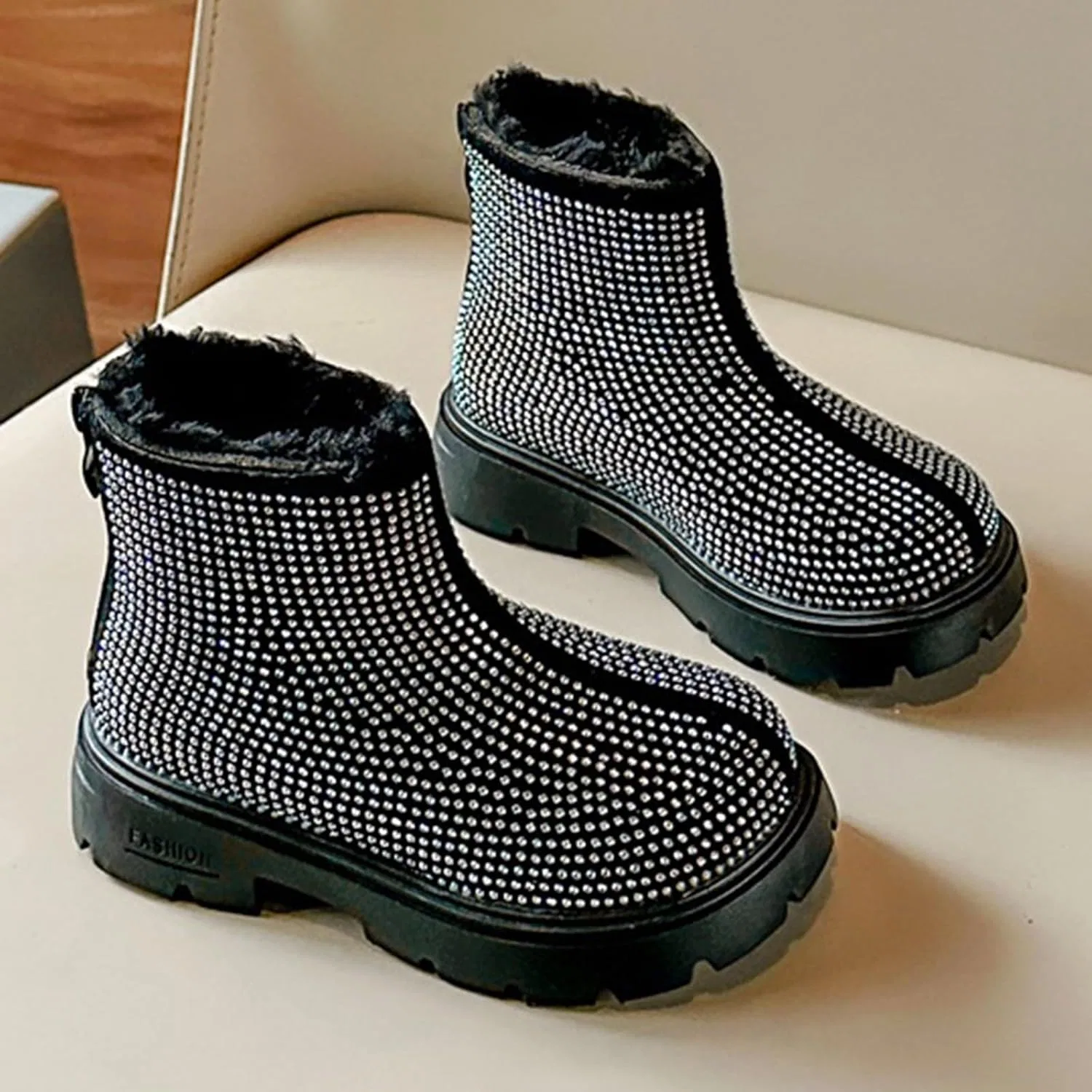 Детские ботинки для девочек с блестками, модель Chunky Sequin Ankle Boots, Black — фото 3