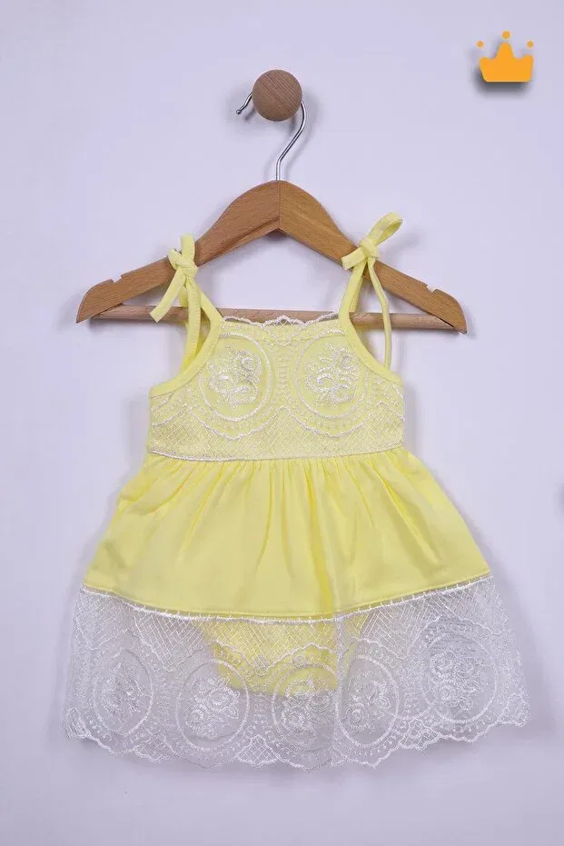 Детское платье для девочек на бретелях с кружевом Baby Pattini, Sarı — фото 2