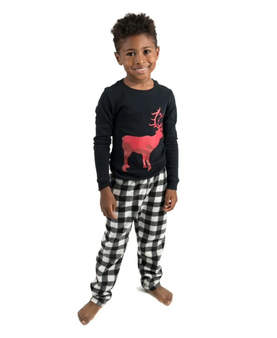 Комплект пижам с хлопковым топом и флисовыми штанами, с принтом Reindeer Leveret, Reindeer Black & White Plaid — фото 3
