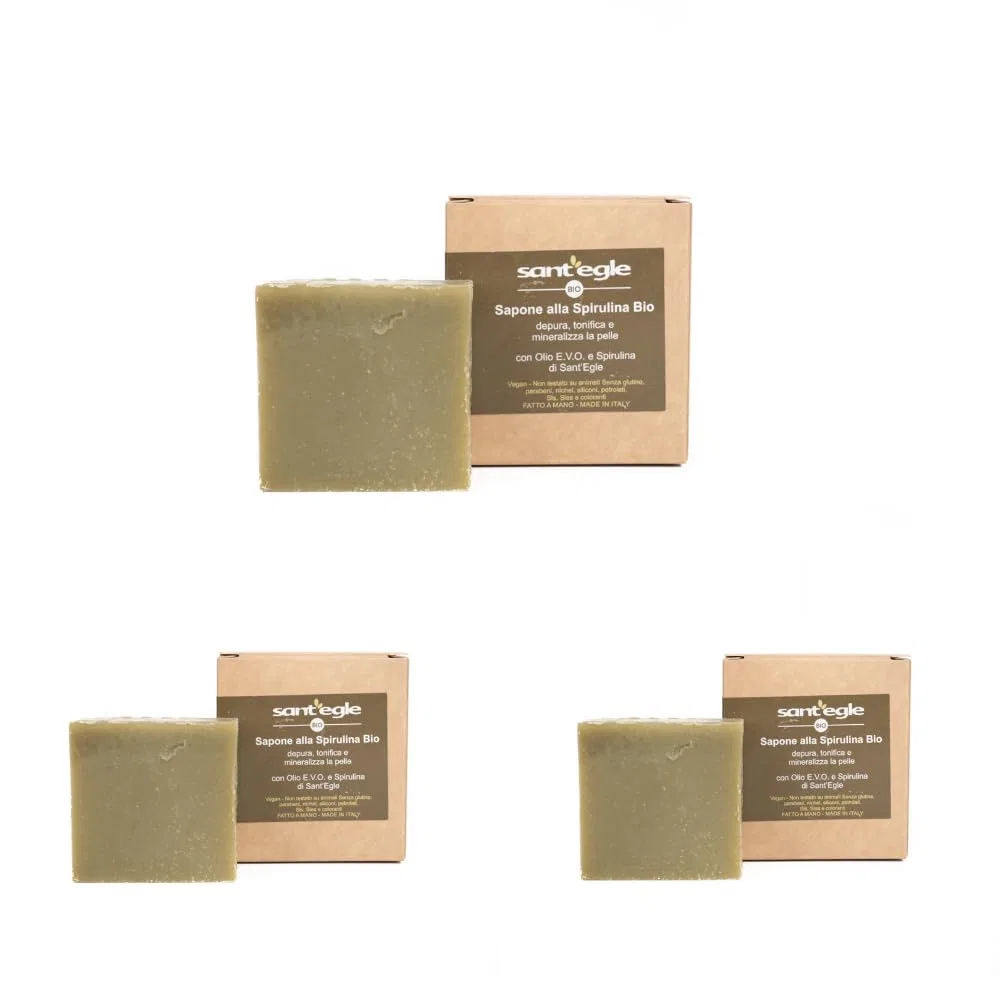 Твердое мыло Spirulina Organic, Sant'Egle, 3 шт, 100 г, Olive Green