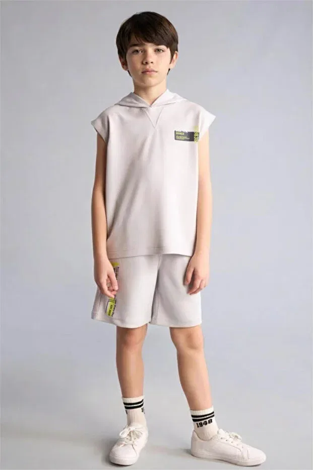 Детские шорты для мальчиков с принтом Oversized slogan printed modal shorts for boys Defacto, Gray-Gr91 — фото 2