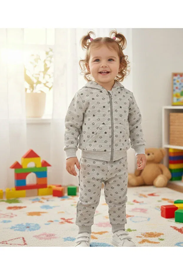 Детский комплект спортивного костюма с принтом Star Printed Hooded Tracksuit Set Edelweiss, Gray