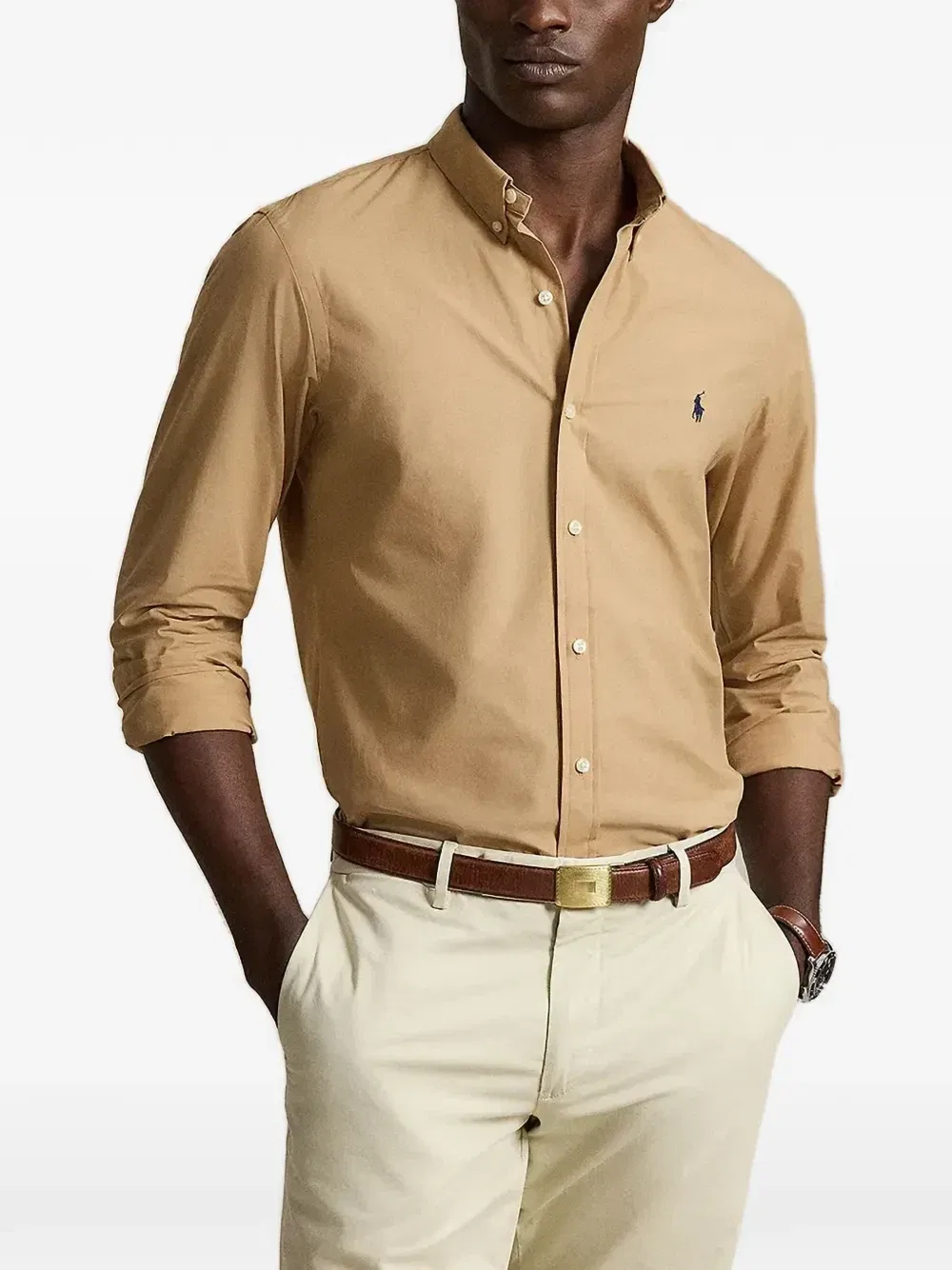 Приталенная рубашка из эластичного поплина POLO RALPH LAUREN, коричневый