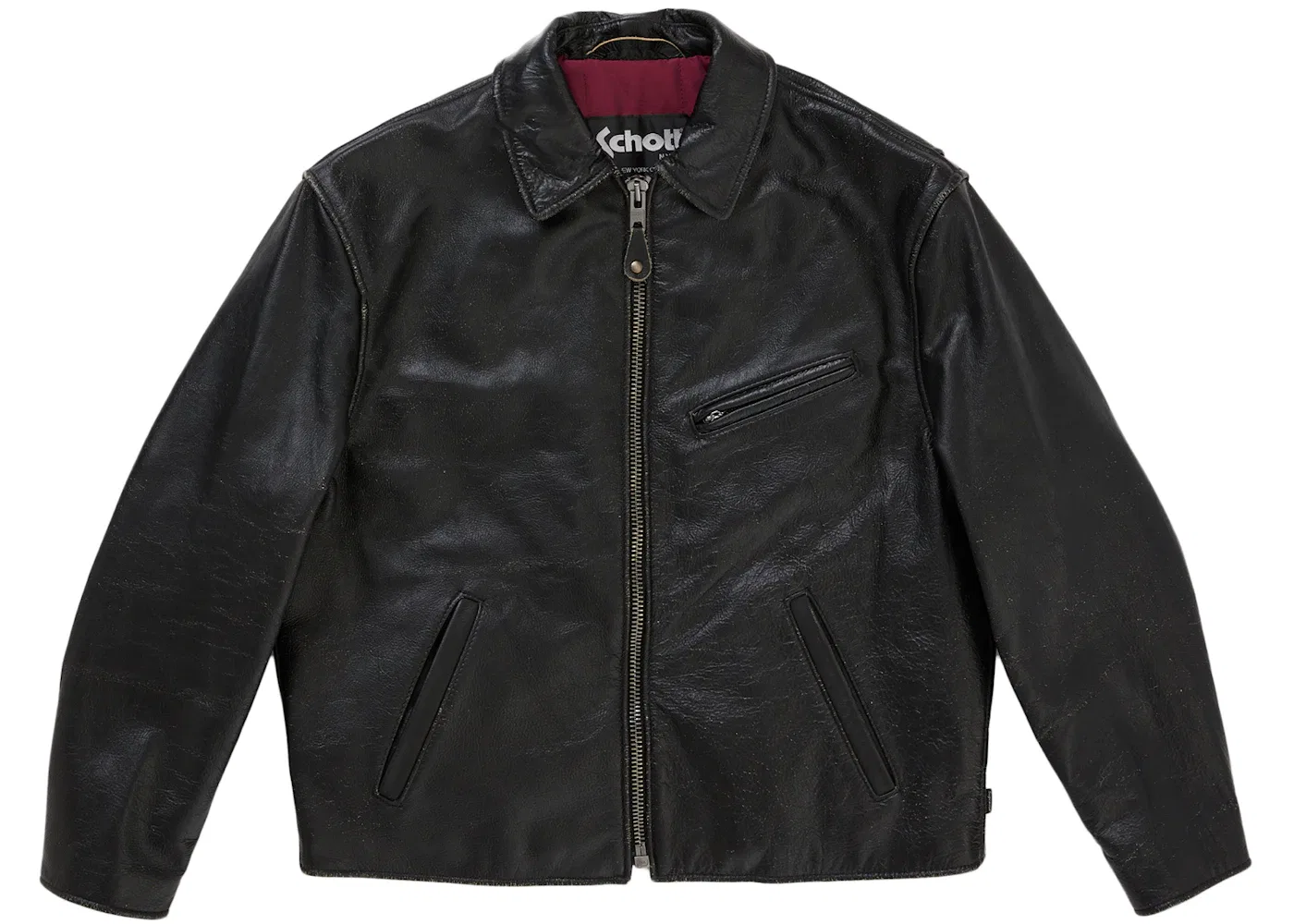 Мужской кожаный куртка с эффектом потертости Supreme Schott Distressed Leather Jacket, черный