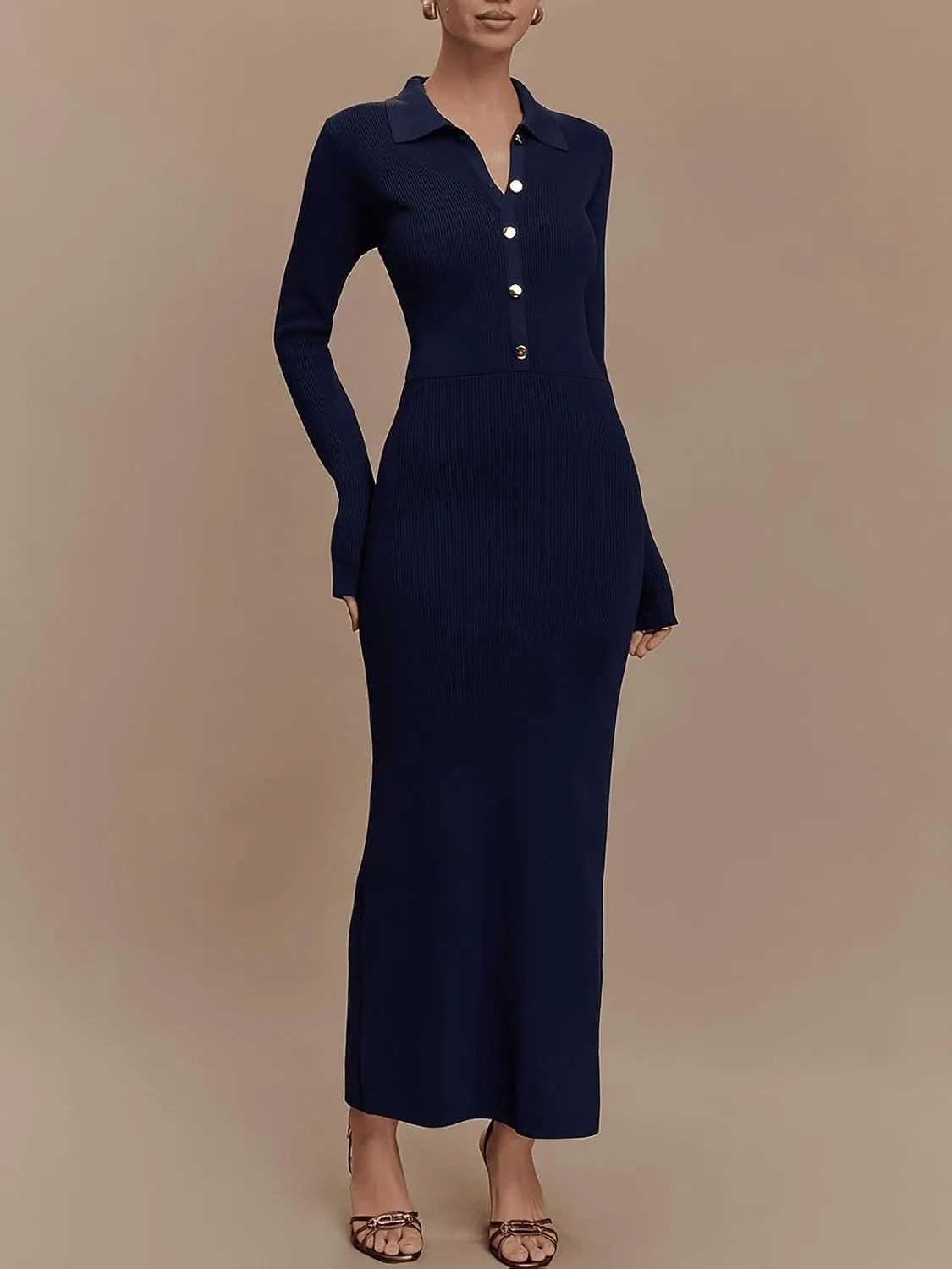 Женское облегающее платье с воротником и пуговицами Royal Blue, 103 — фото 3