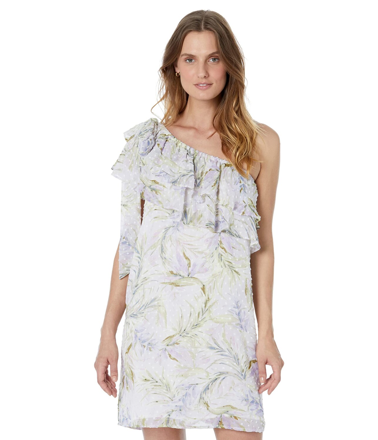 

Платье CeCe, One Shoulder Baha Palm Clip Dot Dress