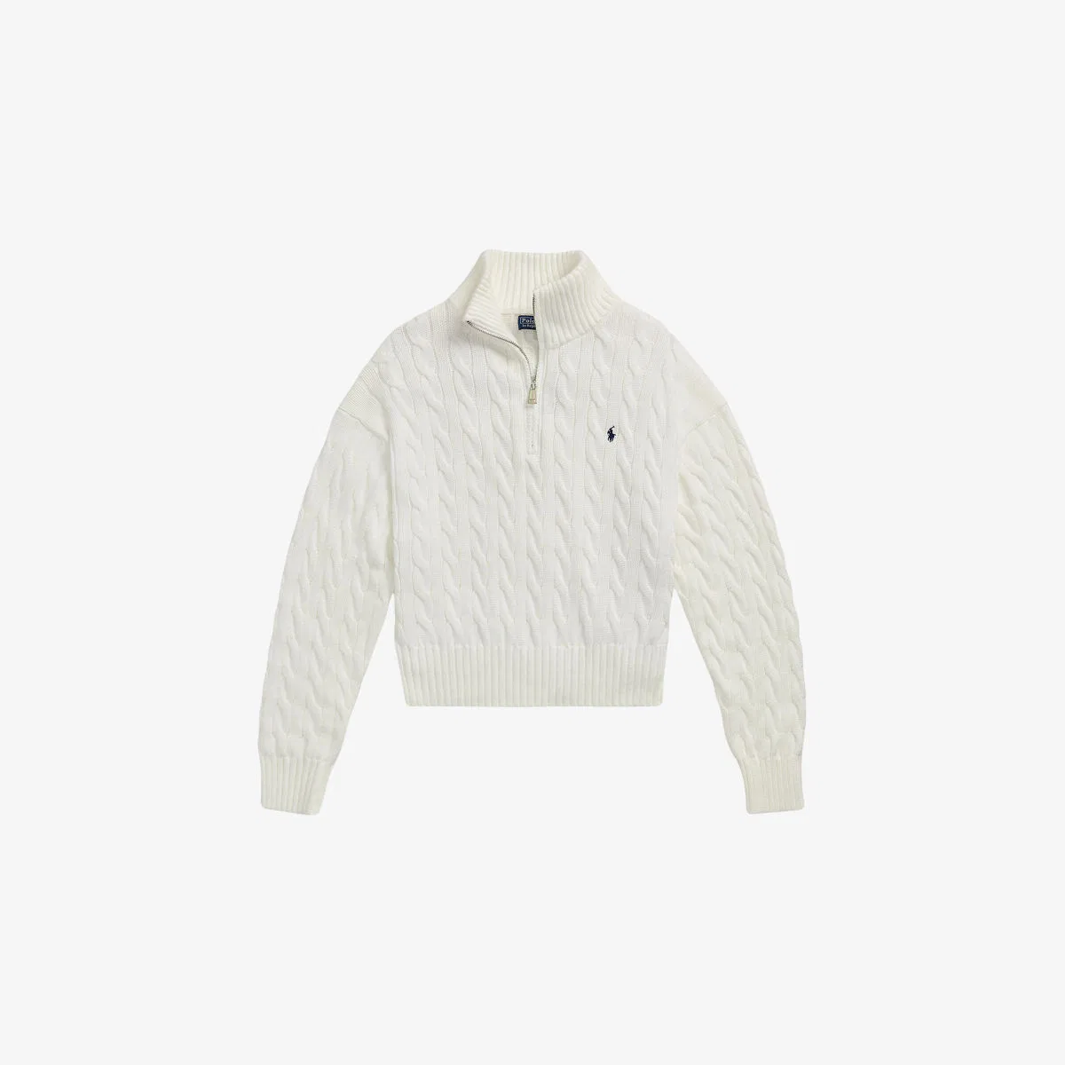Хлопковый джемпер с воротником-стойкой и косами Polo Ralph Lauren, белый