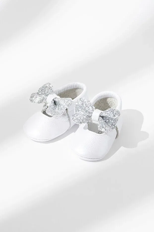 Детские мокасины для девочек кожаные Talia Banamio, White-Silver