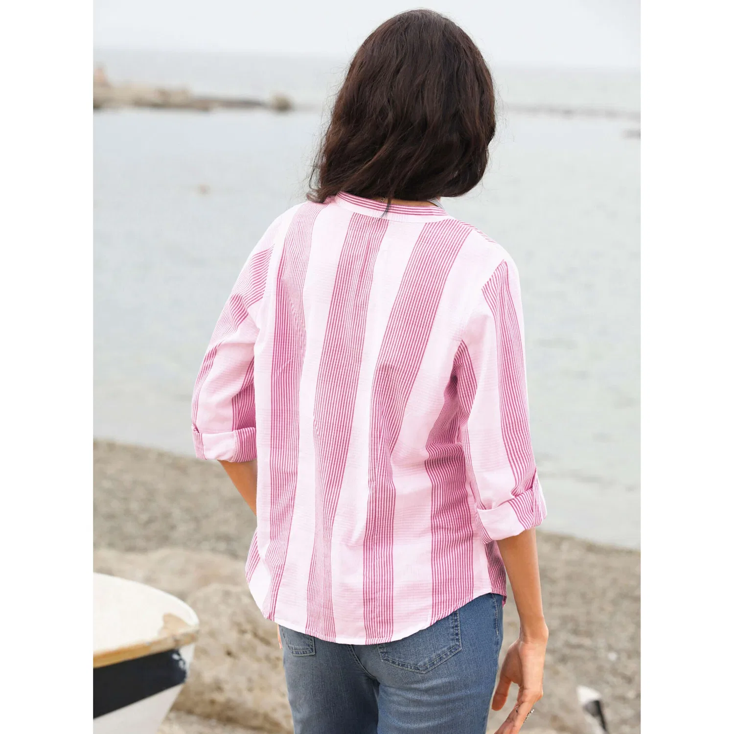 Женская блуза свободного кроя в клетку Casual Looks, Pink/White — фото 2