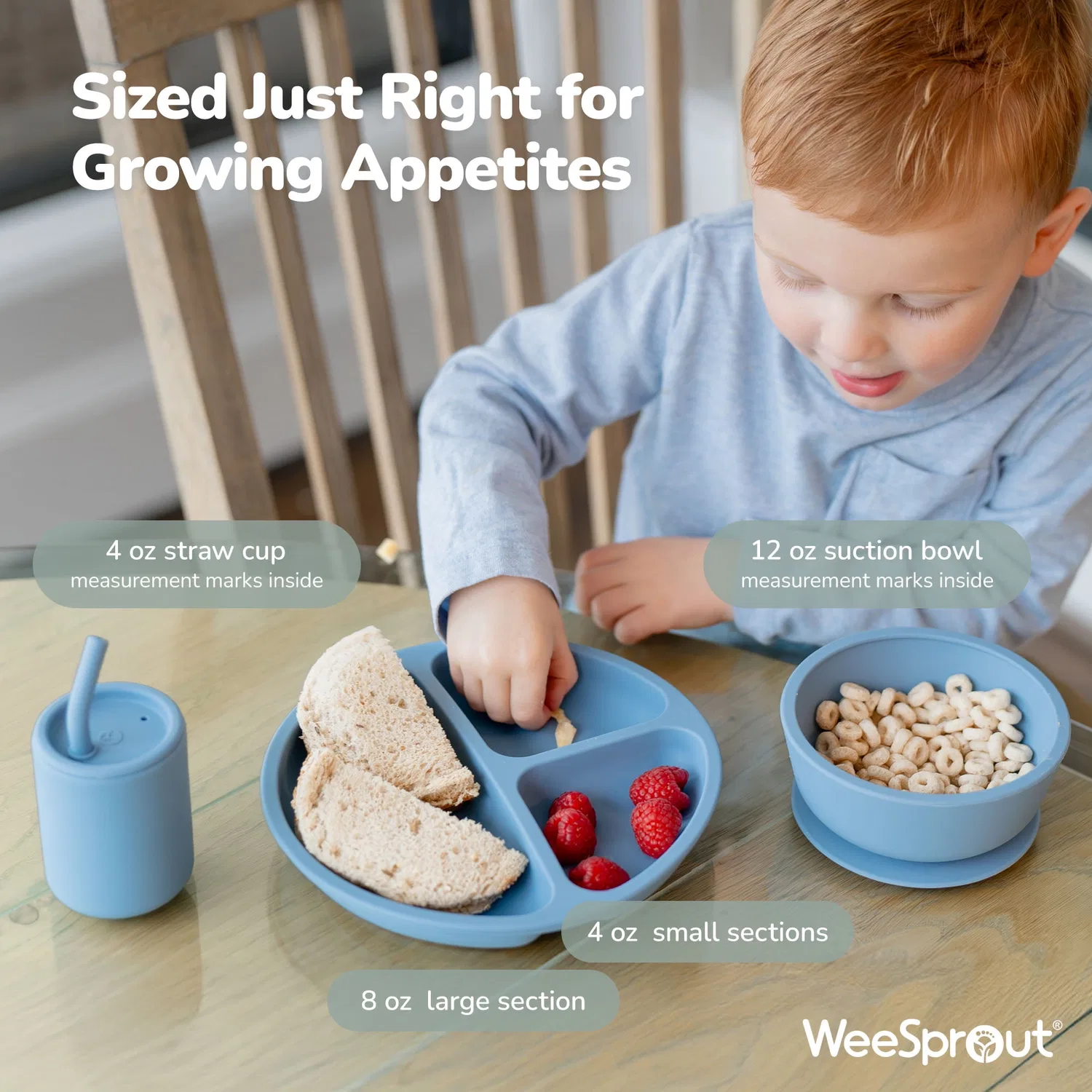 Набор для прикорма Baby Led Weaning, 8 предметов, силикон, WeeSprout, green — фото 3