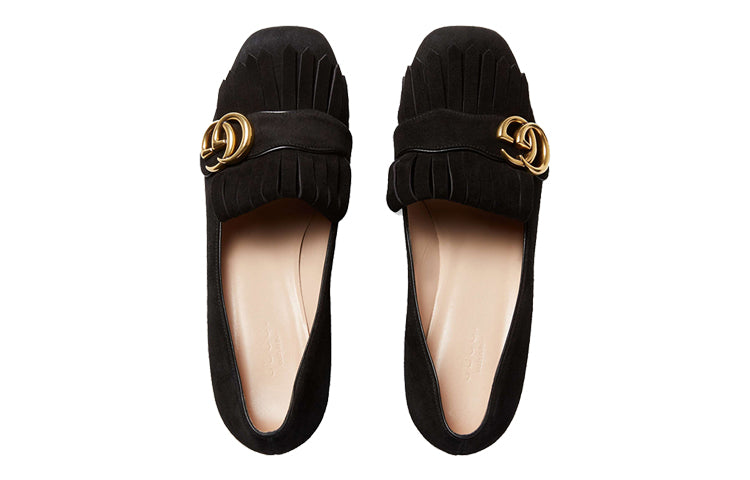 Кроссовки (WMNS) Gucci Marmont Fringed Suede Loafer Mid-Heel 'Black' — фото 3