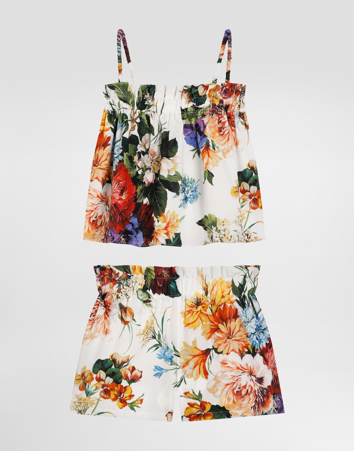 

Комплект из хлопкового поплина с цветочным принтом: топ и шорты Dolce&Gabbana, мультиколор