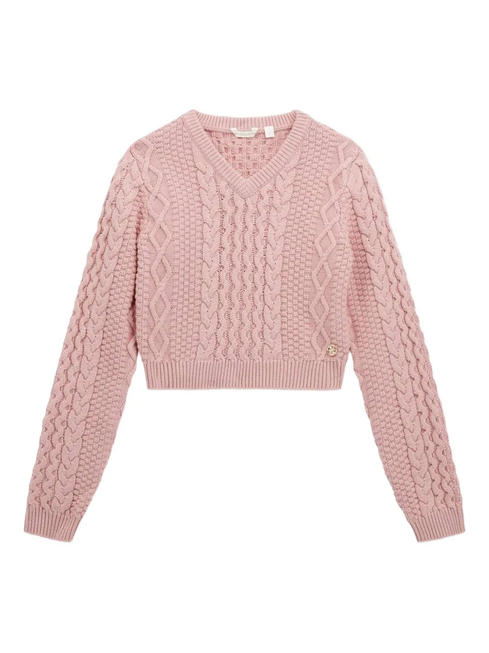 

Свитер фактурной вязки с V-образным вырезом Guess Kids, розовый