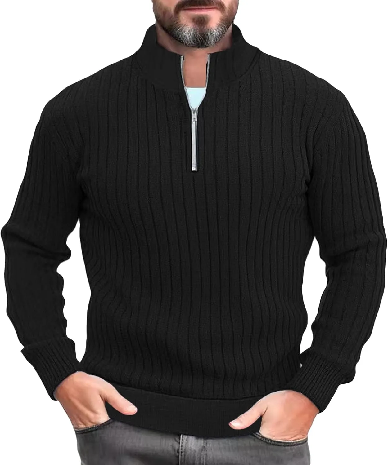 

Maiyifu-GJ мужской пуловер с молнией на четверть, Casual Slim Fit