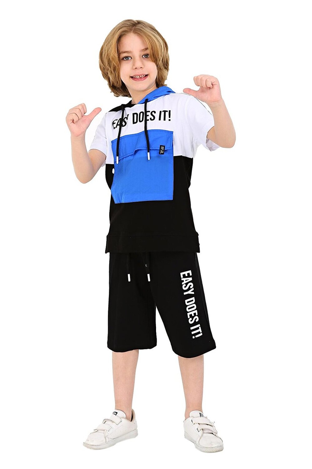 

Мужской костюм-шорты с блокировкой и принтом Easy Text, 4–9 лет, 14069 My Serenad, синий