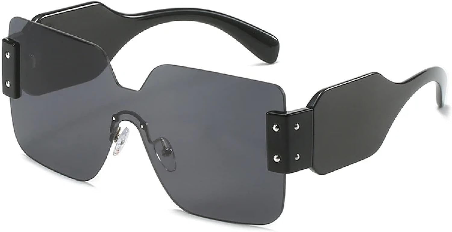 

Модные цельные солнцезащитные очки без оправы для женщин и мужчин, винтажные, с широкими дужками, в крупной оправе, для активного отдыха и вождения, с защитой от УФ-излучения UV400 TKKTLLT, Black Gray