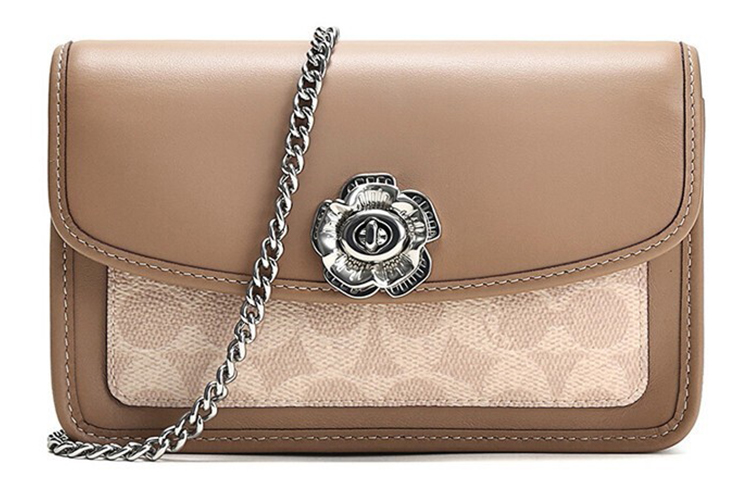 

COACH Сумка Parker Canvas With Leather Chain, кроссбоди, через плечо, женская, taupe multicolor
