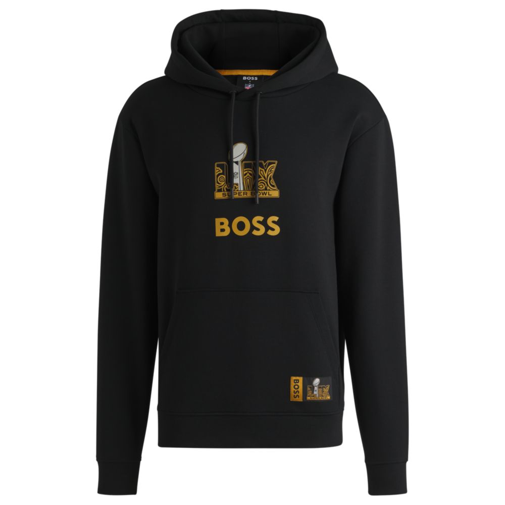 

X NFL эластичная толстовка с капюшоном с золотистым рисунком BOSS, черный