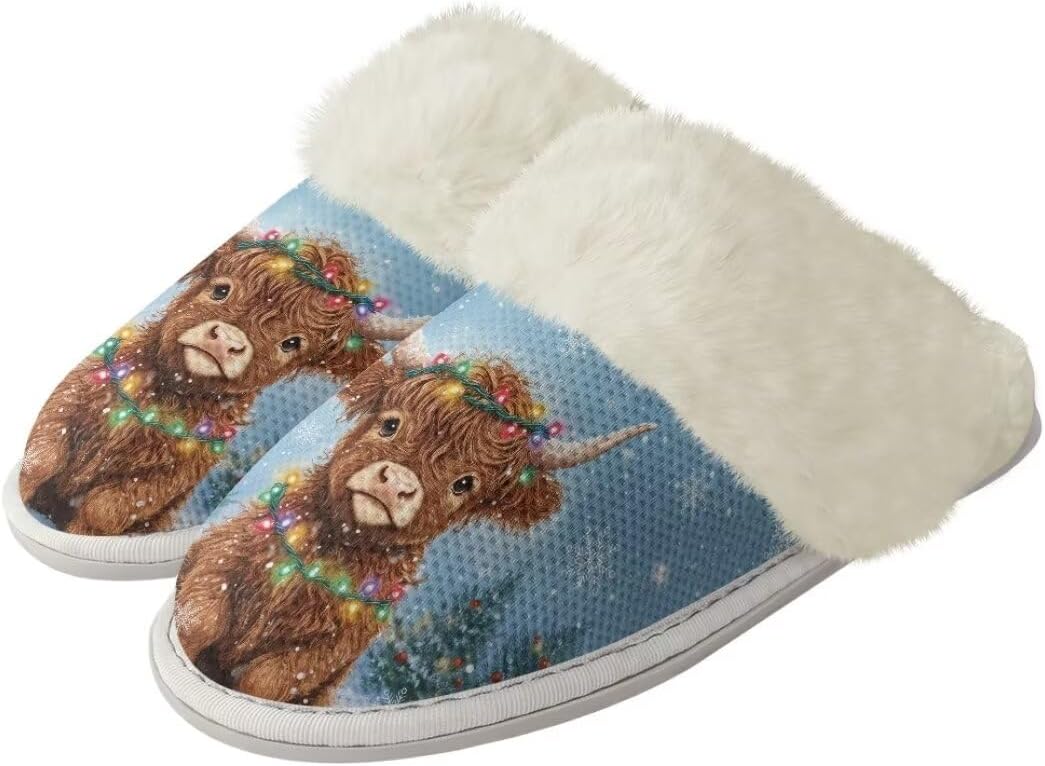 

Женские и мужские пушистые тапочки xixirimido, противоскользящие, для дома и улицы, милые тапочки с животными, Little Highland Cow