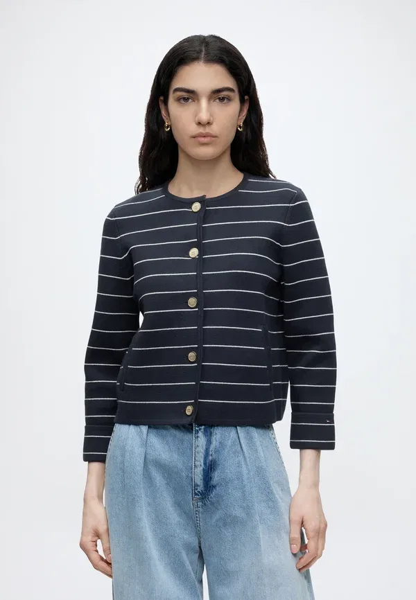 Кардиган хлопковый Gold button cardigan Tommy Hilfiger, fine stripe dark night navy / ivory, синий