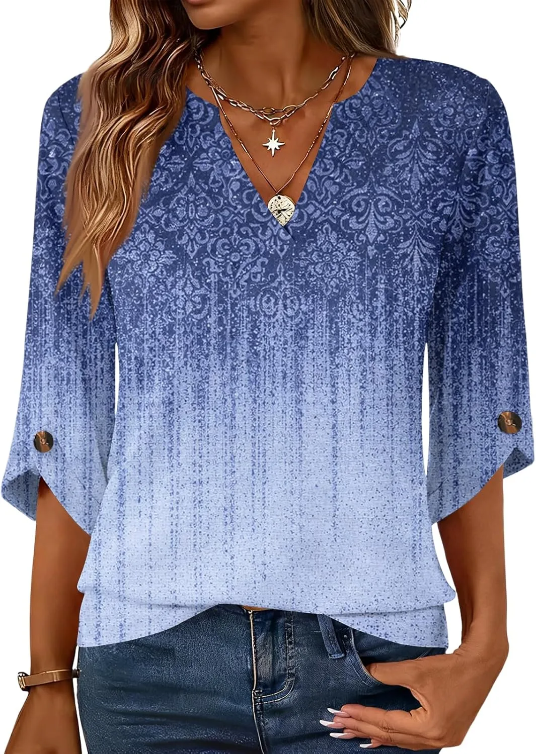 

Женская футболка с V-образным вырезом и рукавом 3/4 ZWSPTO