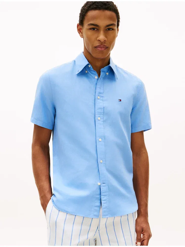 Рубашка с коротким рукавом из льна, Regular fit TOMMY HILFIGER, Sky Blue