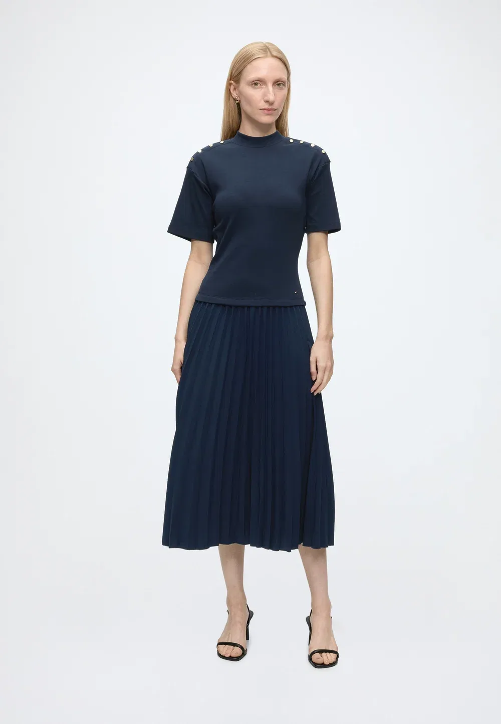 Платье с высокой посадкой на пуговицах - трикотажное платье Tommy Hilfiger, Dark Blue