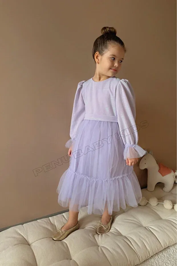 Детское платье для девочек с длинным рукавом Penu Baby Kids, Lilac — фото 3