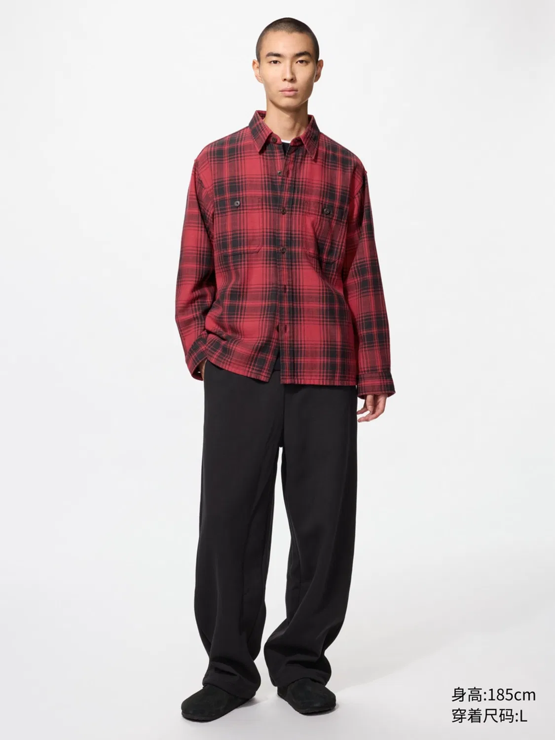 Рубашка с длинным рукавом в клетку Uniqlo, темно-серый — фото 2