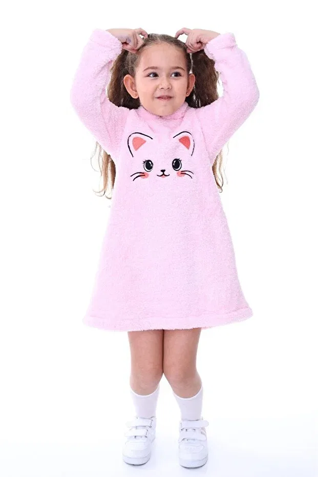 Детское платье для девочек с капюшоном Aden Kids, Pink Plush Dress