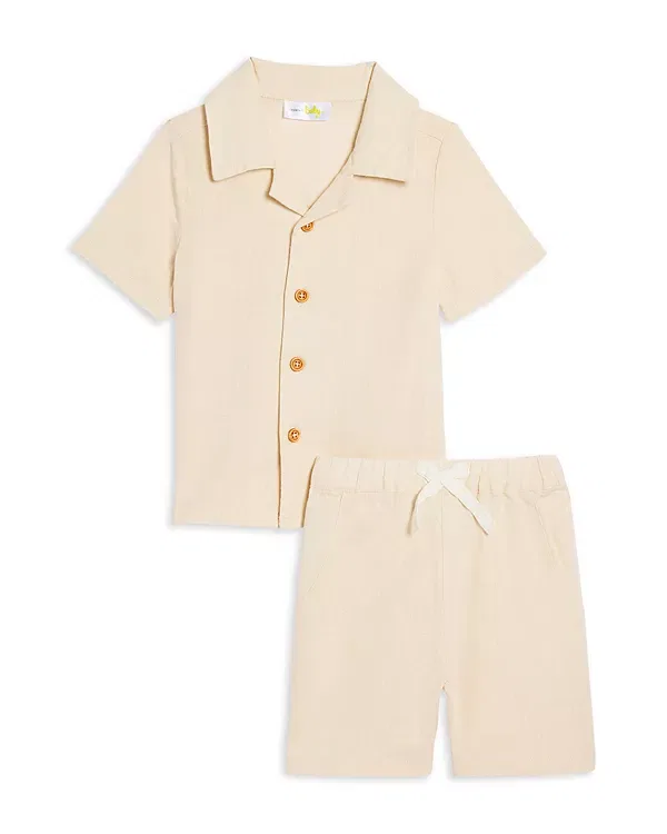 Детский комплект рубашки и шорт для мальчиков с воротником-кэмп Bloomie's Baby, Khaki