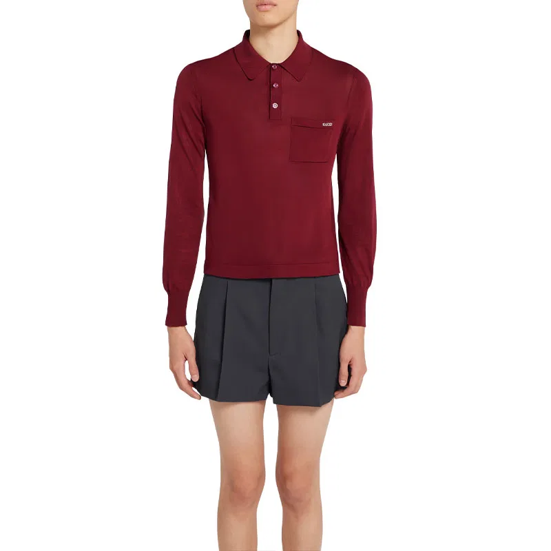 Поло GUCCI Fine Silk Polo Top, мужское, Burgundy — фото 3