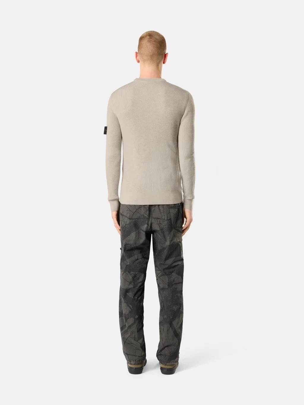 Мужской вязаный свитер Stone Island Regular-fit Crewneck With Fine-ribbed Trims, песочно-меланжевый — фото 3