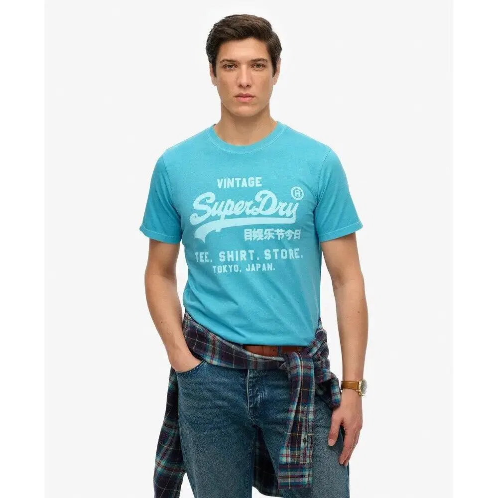 Мужская футболка свободного кроя с принтом Superdry Vl Neon Relaxed, Blau — фото 3