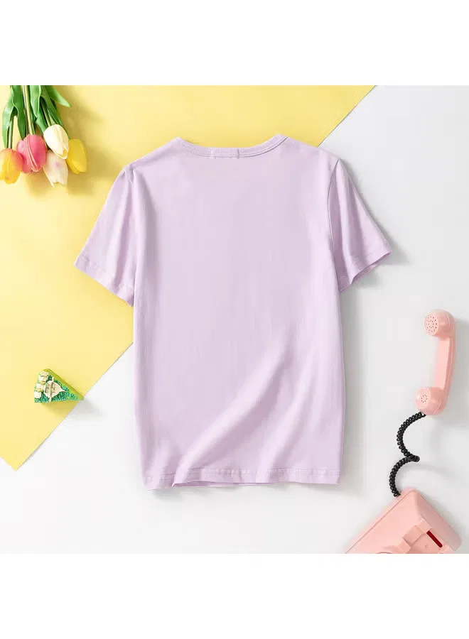 Футболка с принтом медвежонка и буквами, хлопковая, Jeanswest, фиолетовый — фото 3