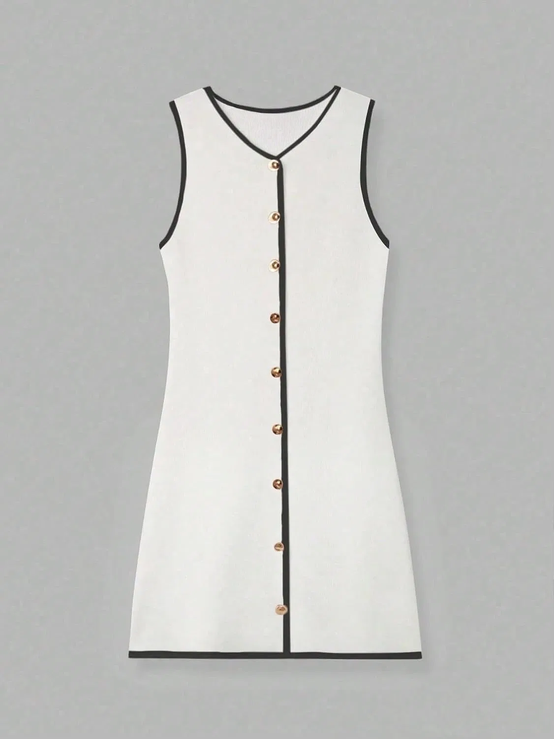 Женское повседневное платье-карандаш с металлическими пуговицами, White With Black Edges — фото 2