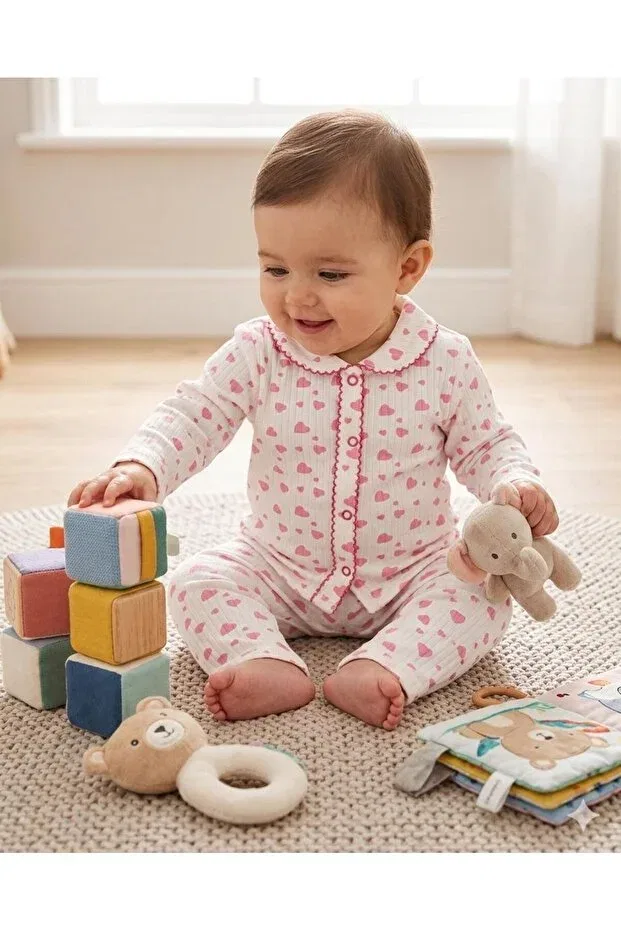 Детский комплект из 2 предметов с принтом Heart Figured Anne Dokunuşu Gibi Kuzum Bebe, Yellow With Cat — фото 2