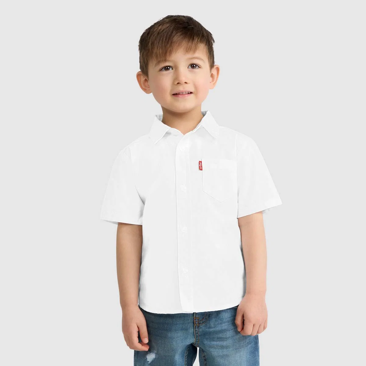 Детская тканая рубашка с коротким рукавом, размеры 2-4 Levi's, Bright White - White — фото 2