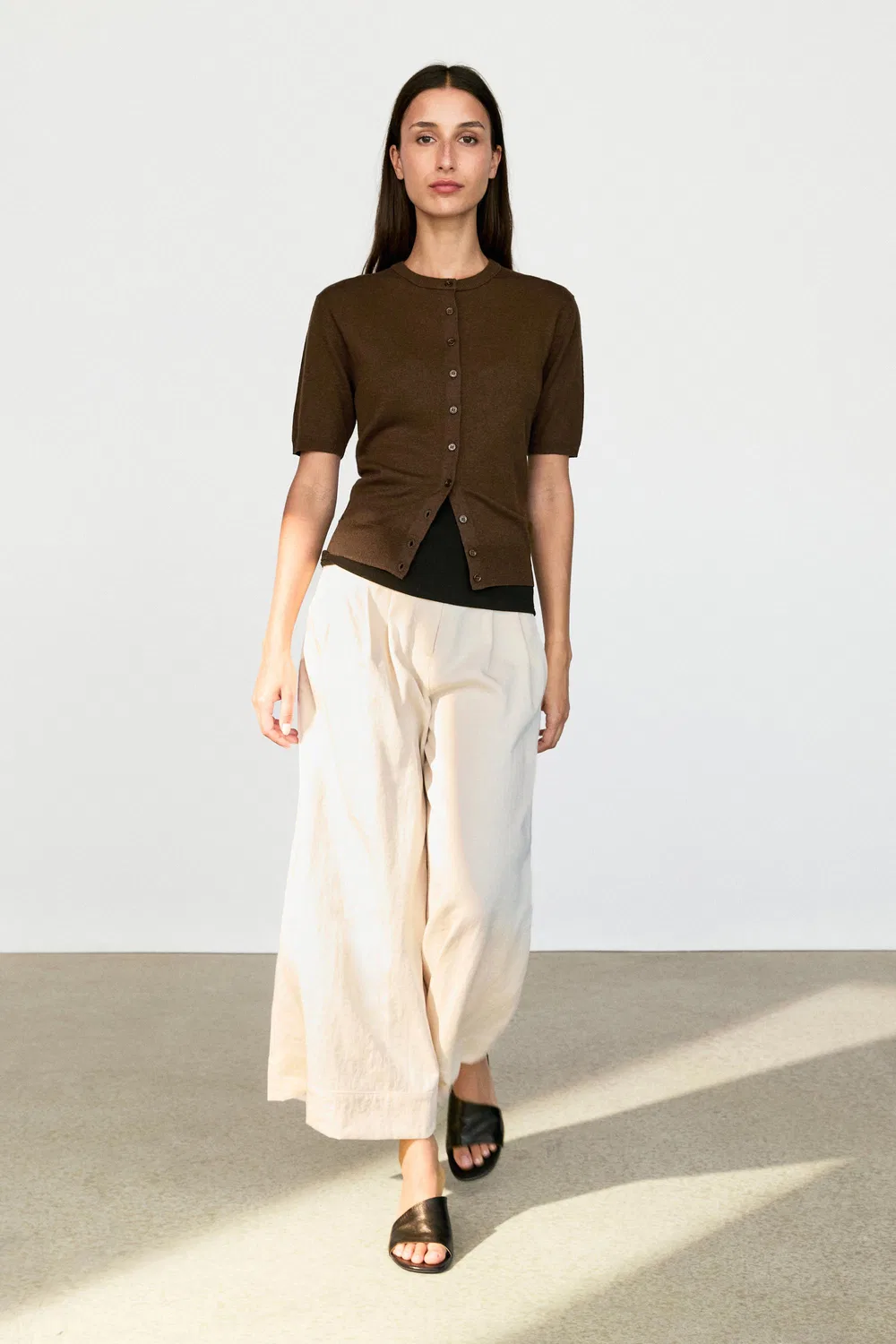 Кардиган Massimo Dutti Short Sleeve, коричневый — фото 3