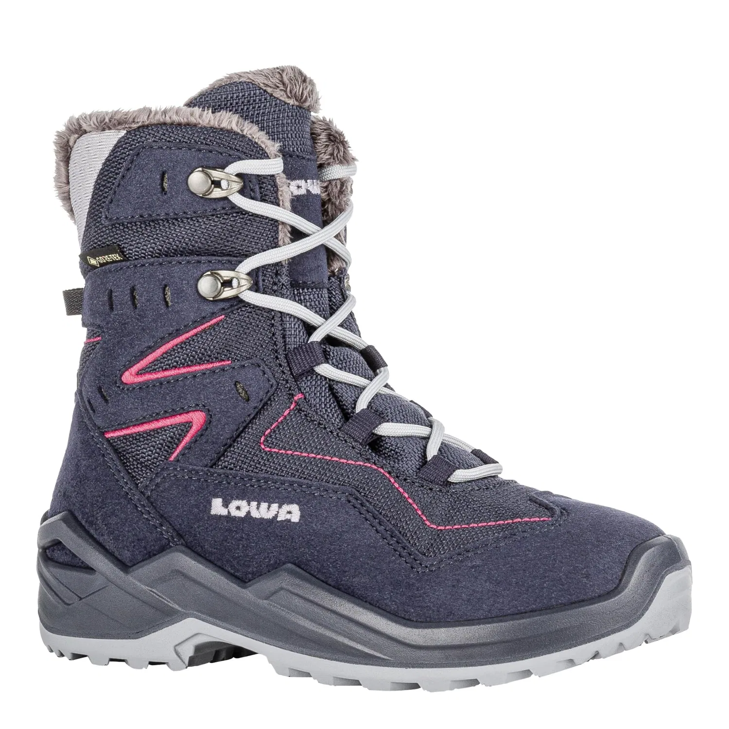 Детские зимние ботинки для мальчиков с мембраной Linen Gtx Hi Jr LOWA, Grape Cream — фото 4