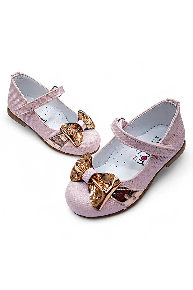 Детские балетки для девочек с бантиком Orthopedic girls' ballerina baby and children's shoes glittery pink yf2502 Beebron, Silvery Pink