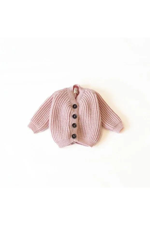 Детское пальто-кардиган с пуговицами Merino hirka Organik El Örgüleri, Pink — фото 2