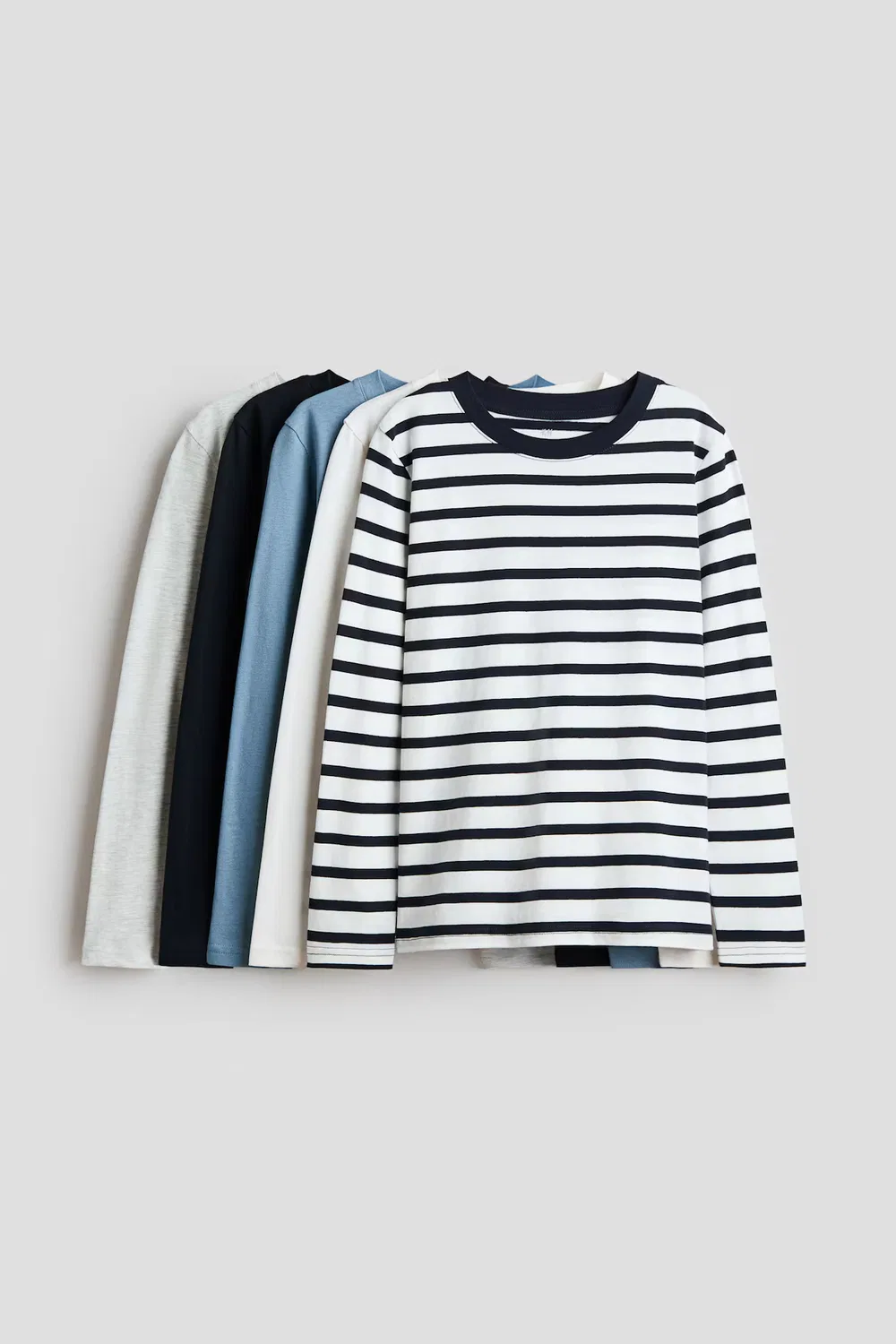 Комплект из 5 длинных рукавов из хлопка H&M, Weiß/Marineblau Gestreift