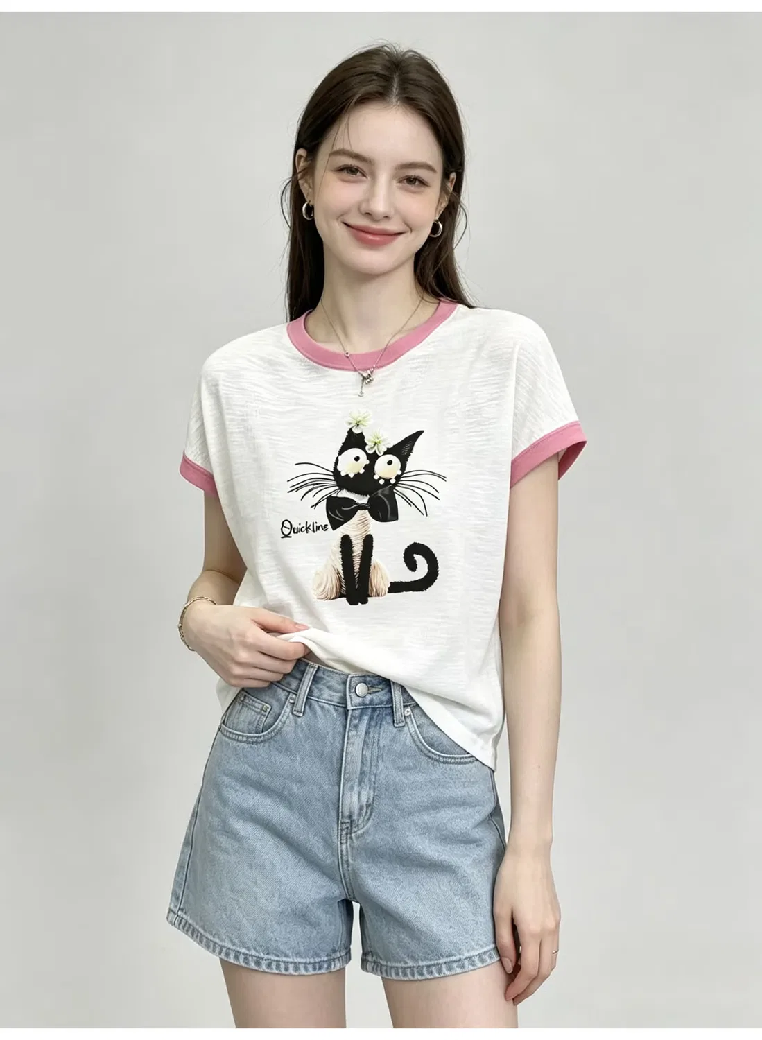 Футболка с принтом мультяшного кота Zara, розовый